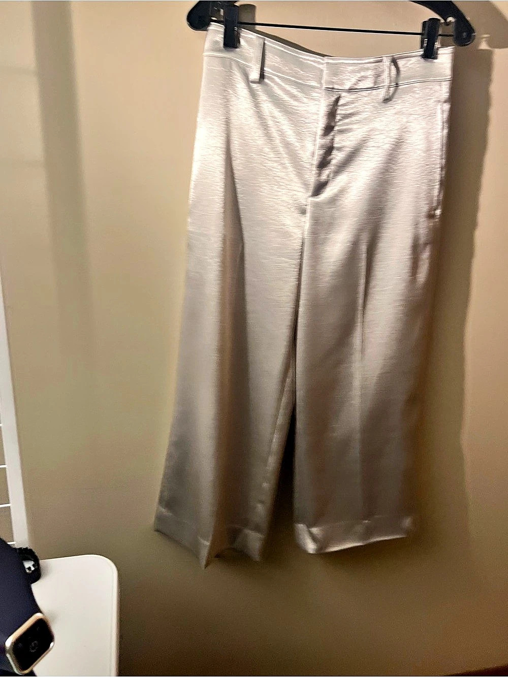 Vince Metallic Satin Crop Wide Pant Silver Wide Leg Pants